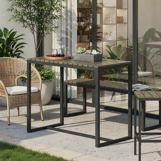 Sunvega Modern Industrial Bar Table with Acacia Wood Slat Top and Metal Frame