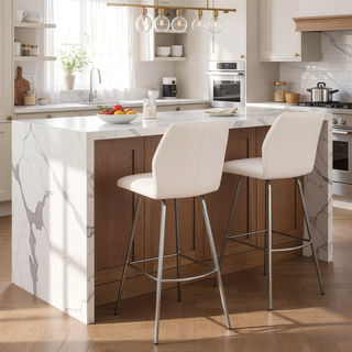 Sunvega White Faux Leather and Brushed Stainless Steel 26" Counter Stool