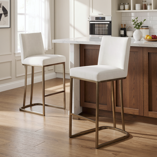 Sunvega Gold Brushed Bar Stools Set of 2 with Back Modern Velvet Fabric
