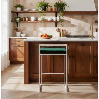 Sunvega Contemporary Stackable Counter Stool with Green Velvet Cushion Set of 2