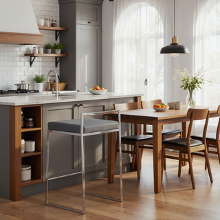 Sunvega Contemporary Stackable Counter Stool with Grey Faux Leather Cushion - Set of 2
