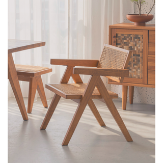 Sunvega Mid-Century Modern Rattan Bench with Natural Finish for Kitchen Dining