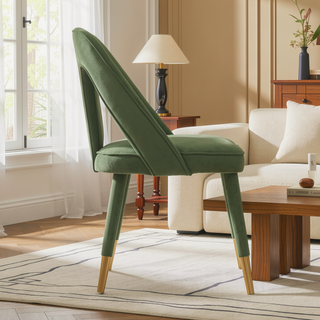 Sunvega Modern Velvet Upholstered Dining Chair with Gold Metal Tips for Dining Room
