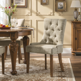 Sunvega Beige and Salvaged Oak Tufted Back Parson Side Chairs Set of 2