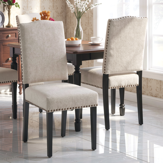 Sunvega Beige Polyester Upholstered Dining Chair with Bronze Studs