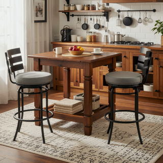 Sunvega Black Swivel Counter or Bar Stool with Gray Faux Leather Upholstery