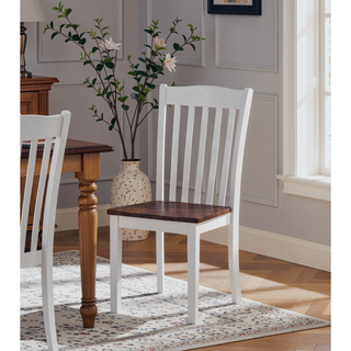 Sunvega Walnut Wooden Grooved Top White Base Rectangular Leg Dining Table Set