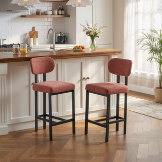 Sunvega Modern Upholstered Fabric Bar Stools Set of 2 with Black Metal Legs for Kitchen Island