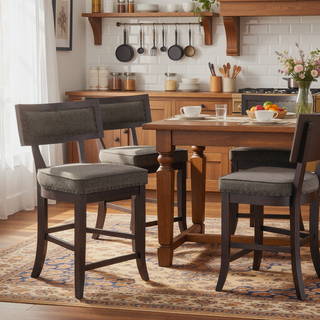 Sunvega Dark Cherry Finish Wood Framed Nailhead Trim Fabric Upholstered Counter Height Chair Set of 2