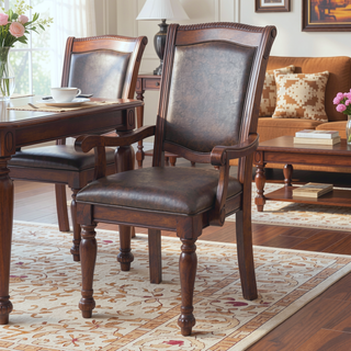 Sunvega Traditional Style Brown Cherry Finish Wooden Dining Armchairs with Upholstered Seat