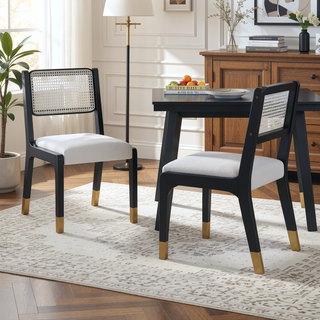 Sunvega Modern Farmhouse PU Dining Chairs with Thick Padded Seat and Solid Wood Legs