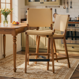 Sunvega Saddle Kitchen Island Counter Stool with Back in Sunkissed Beige Leather