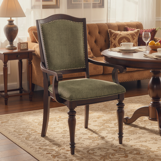 Sunvega Dark Cherry Finish Wooden Armchairs with Nailhead Trim and Upholstered Seat