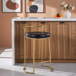 Sunvega Gold Metal Frame Faux Leather Upholstered Fixed Counter Stool Set of 2
