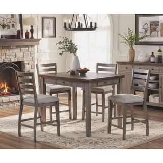 Sunvega Rustic Gray Upholstered Polyester Fabric Ladderback Counter Stool Set