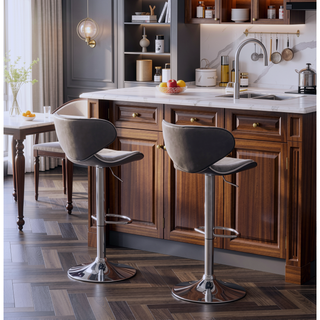 Sunvega Green Velvet Upholstered Adjustable Swivel Barstool with Footrest, Set of 2