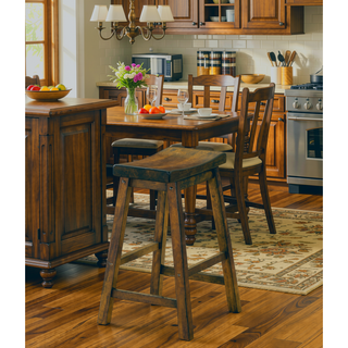 Sunvega Black Finish Bar Height Solid Wood Saddle Seat Stools Set of 2