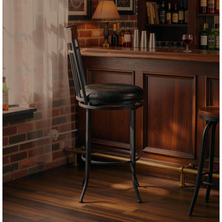 Sunvega Black Metal Frame Swivel Counter Height Chair with Brown Faux Leather Upholstery