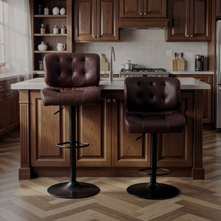 Sunvega Set of 2 Adjustable Swivel Bar Stools with Padded Seat and Metal Footrest