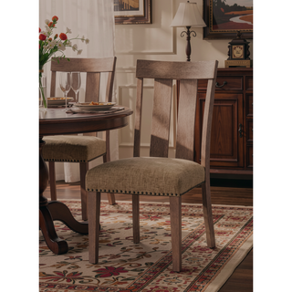 Sunvega Fabric Upholstered Maple Finish Armless Side Chair Set of 2
