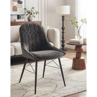 Sunvega Dark Gray Fabric and Black Finish Upholstered Side Chair Set of 2
