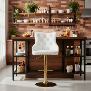 Sunvega Adjustable Swivel Bar Stool with Velvet Upholstery and Gold Base