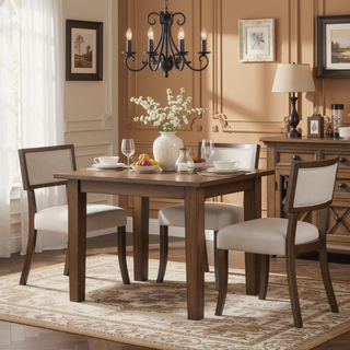 Sunvega Contemporary Dark Walnut and Light Gray Upholstered Side Chair Set of 2