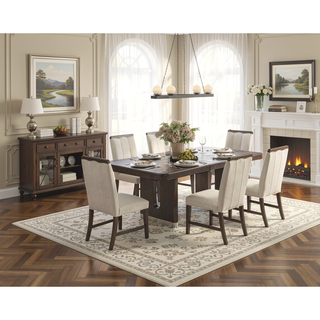 Sunvega Beige Textured Fabric Upholstered Side Chairs with Brown Wooden Finish