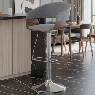 Sunvega Adjustable Swivel Bar Stool with Footrest in Stone Grey Faux Leather