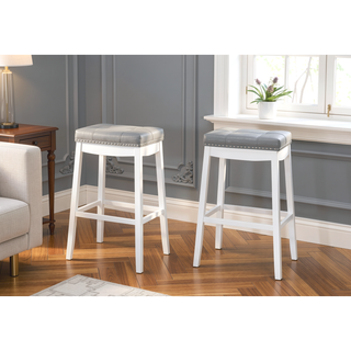 Sunvega Set of 2 Backless Bar Stools with Padded Grey Leather-Look Seat