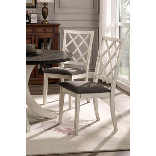 Sunvega Antique White Solid Wood Side Chairs with Gray Fabric Cushioned Seats