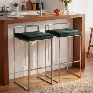 Sunvega Contemporary Stackable Barstools with Green Velvet Cushions Set of 2