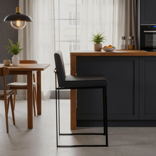 Sunvega Modern Faux Leather Upholstered High Back Counter Stool with Padded Seat and Backrest