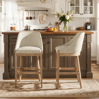 Sunvega 30.5" Modern Coastal Upholstered Barstool with Curved Back for Counter Height