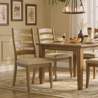 Sunvega Set of Two Modern Farmhouse Dining Chairs in Brown Oak Wood Finish