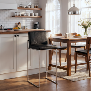 Sunvega Contemporary High Back Barstool Set of 3 with Faux Leather Upholstery