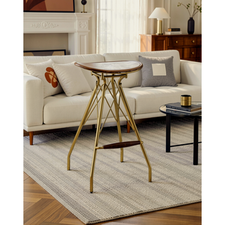 Sunvega Contemporary PU Leather and Gold Finish Metal Bar Stool Set of 2