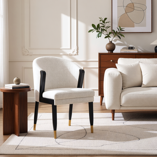 Sunvega Modern Elm Wood and Chenille Upholstered Dining Chair with Gold Tips