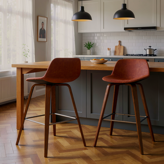 Sunvega Mid Century Modern Bentwood Stool with Vegan Faux Leather Seat and Back