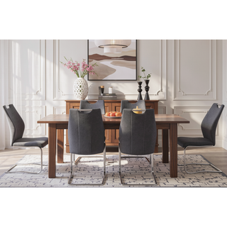 Sunvega Modern Gray Upholstered Dining Chairs with Chrome Legs, Set of 2