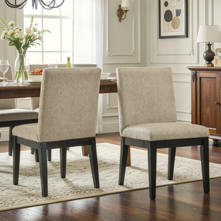 Sunvega Solid Wood Dining Chairs with Plush Beige Upholstery, Set of 2