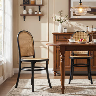 Sunvega Modern Cane Dining Chair with Natural Rattan and Solid Ash Wood Frame