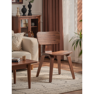 Sunvega Modern Walnut Finish Curved Ergonomic Solid Wood Dining Chairs Set of 2