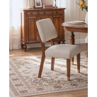Sunvega Mid-Century Modern Side Chair with Gold-Capped Legs and Soft Round Walnut Finish