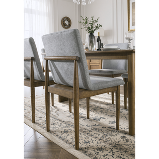 Sunvega Mid-Century Modern Natural Tone Frame Light Gray Fabric Upholstered Side Chairs