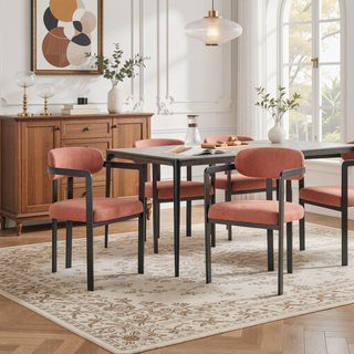 Sunvega Modern Mid-Century Upholstered Boucle Dining Chairs Set of 2 with Black Metal Legs