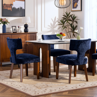 Sunvega Mid Century Modern Dining Chairs Set of 2 with Chenille Fabric and Hardwood Frame