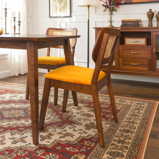Sunvega Orange Velvet Dining Chair Set of 2 with Armless Design and Solid Wood Frame