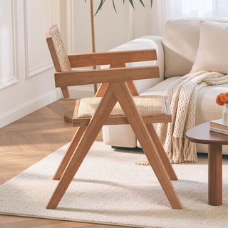 Sunvega Mid-Century Modern Rattan Bench with Natural Finish for Kitchen Dining