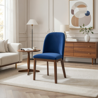Sunvega Navy Blue Velvet Dining Chair Set of 2 with Solid Wood Legs